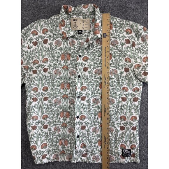 Picture Organic Shirt Mens XL Green Floral Button Up Tencel Short Sleeve Eco - Picture 3 of 7